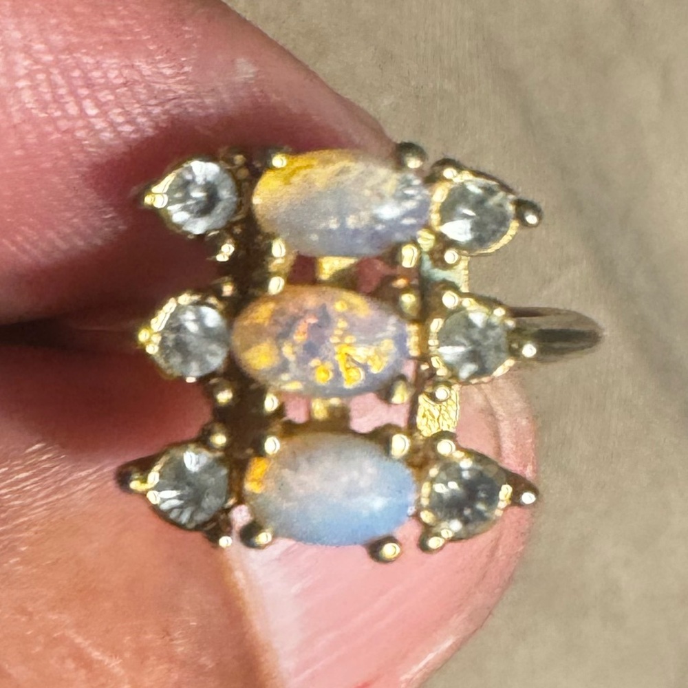 Gold Plated Opaline Stone with Cubic Zirconia Cocktail Ring